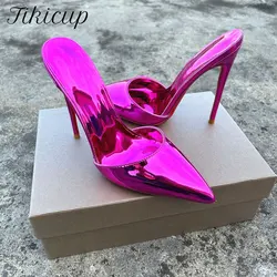 Newly Plus Size44 45 46 Sexy 12cm/10cm High Heels Summer Slippers Rose Women Pointed Toe Slides Stiletto Cross Dresser SM Shoes