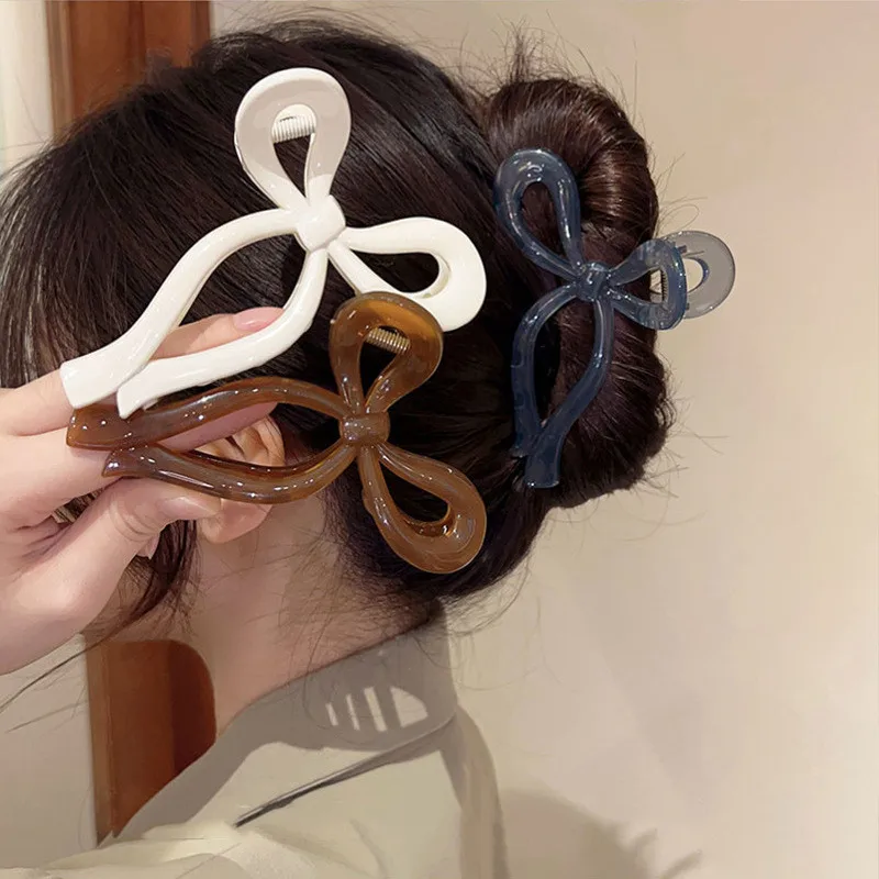 Bow Crab Hair Clips for Women Shark Jelly Clear Claw Clips Scissors Shape Clamp Barrette Hairpin Girls Hair Accessories