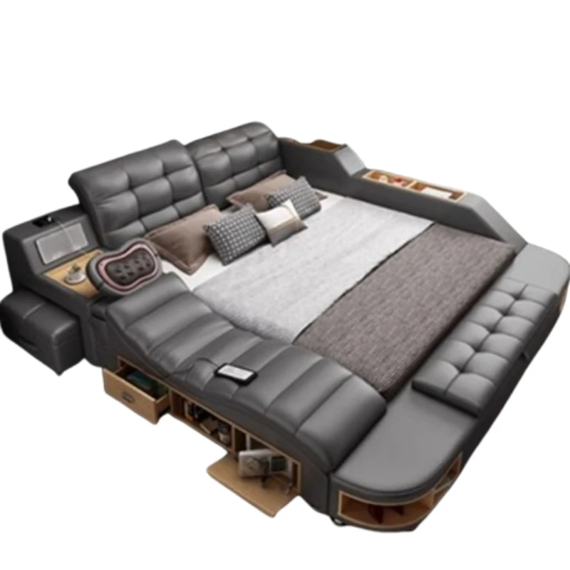 Wooden Storage Bed Headboard Frame Double Bedroom Steel Bed Modern Sleeping Letto Matrimoniale Multifunzione Home Furniture
