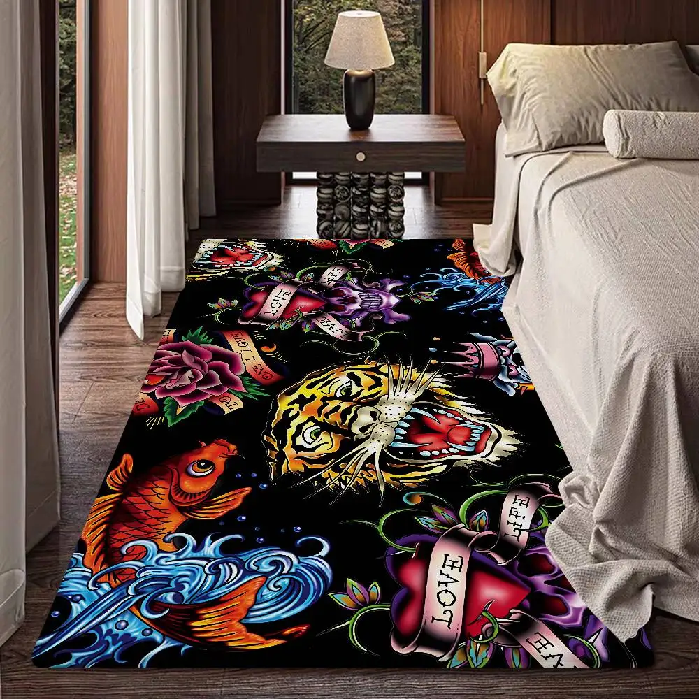 Ed-hardy Tattoo Tiger Hallway Carpet Non-Slip Laundry Room Mat Laundry Decor Balcony Child Living Room Bedside Area Rugs