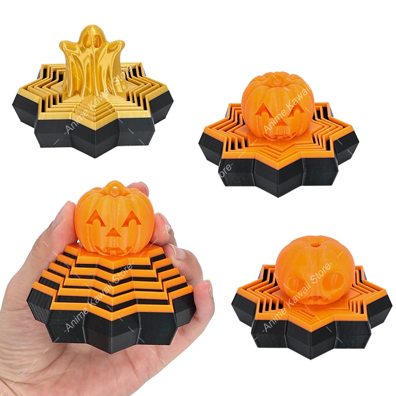 Halloween Cute Ghost Pumpkin Ornament, 3D Printed Expanded Sensory Fidget Star Model Visual Illusion Whirling Spiral Ornaments