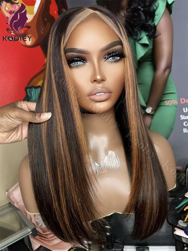 HD 13x6 Highlight Wig Human Hair Honey Blonde Brown Colored Lace Front Wigs For Women Pre Plucked Bone Straight Lace Frontal Wig