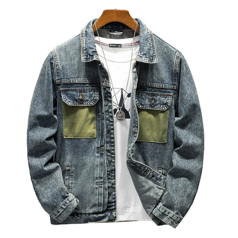 Korean denim jacket men's street fashion youth casual loose trendy retro workwear washed high-end men's top