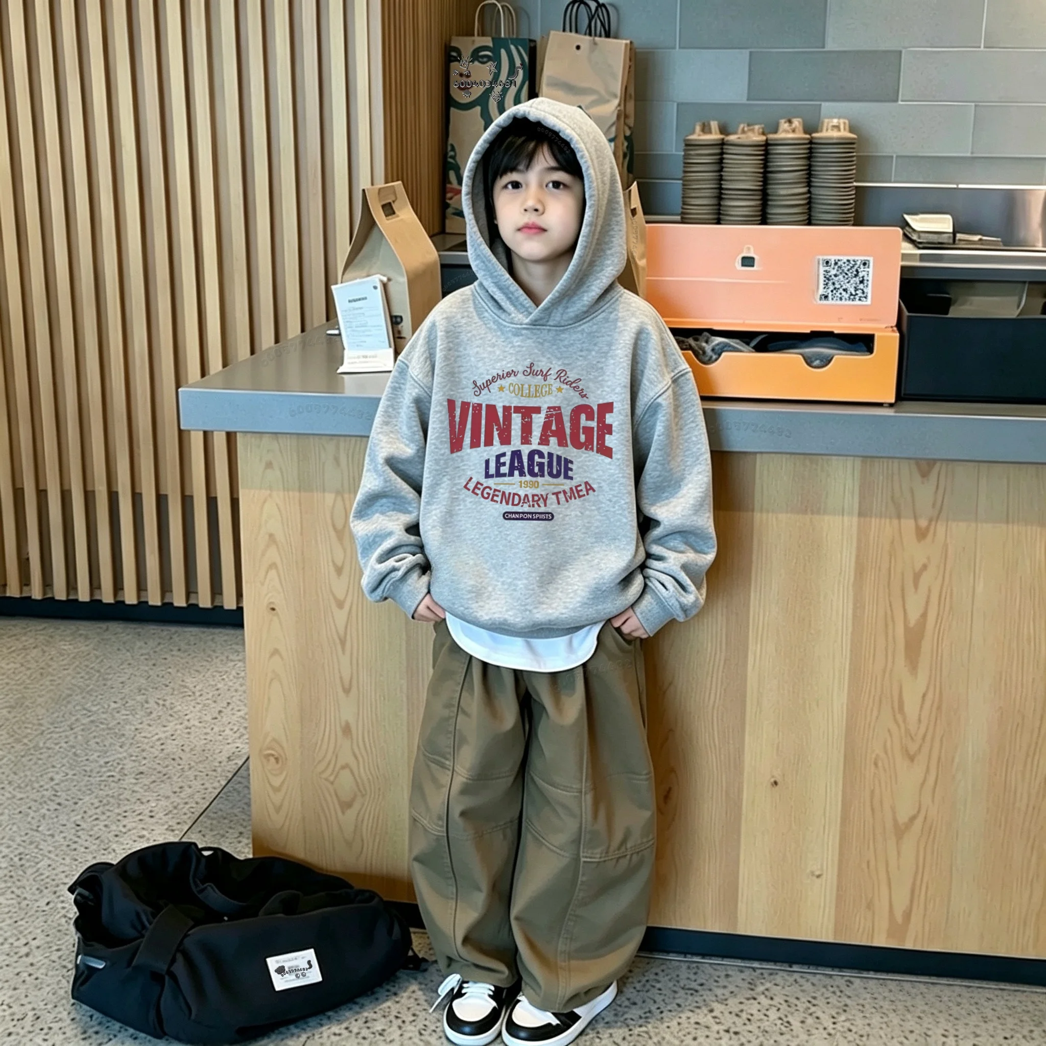 Latest Children's Casual Hooded Shirt - Retro Multi-Color Letter Pattern - Boys' and Girls' Casual Long-Sleeved Hooded T-Shirt