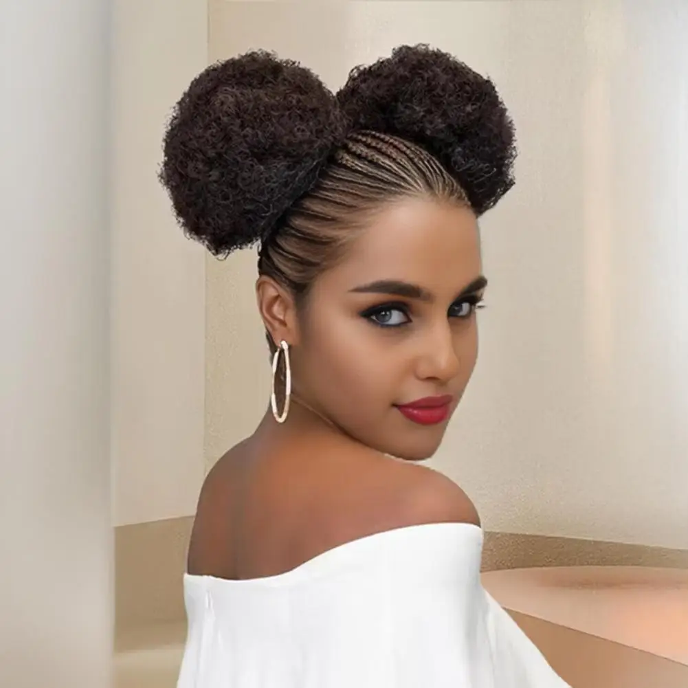 الأفرو نفخة الرباط ذيل حصان تمديد الأفرو مجعد تمديد قصير المظهر الطبيعي الاصطناعية كعكة هيربيسي مع شبكة داخلية #1