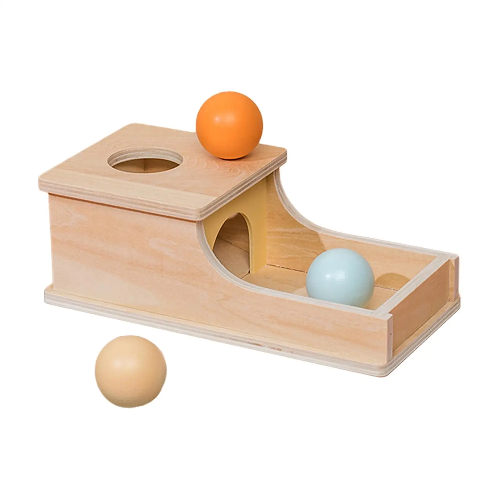 Wooden Object Permanence Box with Tray and 3 Balls for 1 Year Old Children