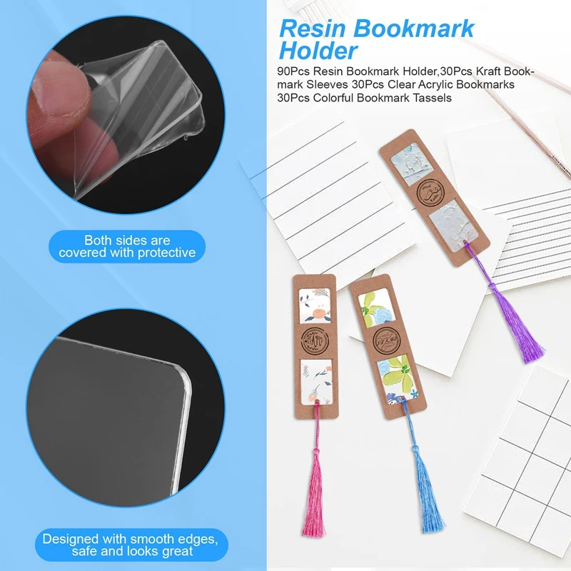 حامل علامة كتب راتينج مع شرابات ملونة ، أكمام من ورق الكرافت الشفاف ، 90 ، 30 من الأكريليك