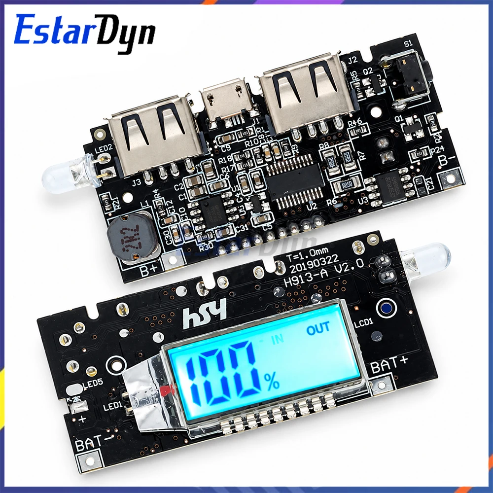 Estardyn Dual USB 5V 2.1A Power Bank Module DIY Kit with LCD Display 18650 Battery Charger PCB Board for Phone Portable Charging