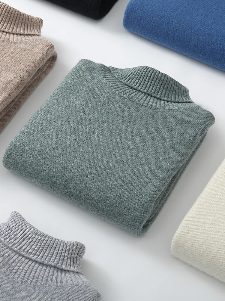 

2025 Premium Men's 100% Merino Wool Pullovers High Lapel Autumn Winter Smart Casual Wool Knitwear Comfortable Turtleneck Sweater