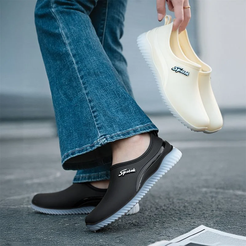 Ladies' fashionable new style waterproof shallow-toe anti-slip rain shoes, wear-resistant kitchen thick-soled short-tube work ru view 3