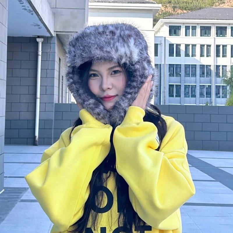 1pcs Winter Plush Fleece Hats Fashion Women Imitation rabbit fur Lei Feng hat Windproof Warm Ear Protection Ski Hat Beanies Hat