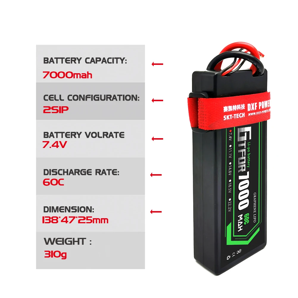 2PCS DXF LiPo 2S 3S 4 4S Batteria 7.4V 8400mah 8000mah 7000mAh 6500mah 5200mah 110C 60C 50C HardCase Per 1/8 1/10 RC Auto