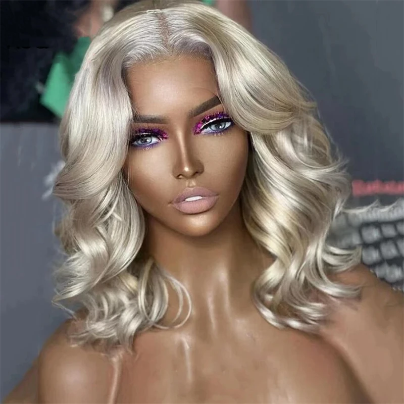 

Body Wave Lace Front Wigs Human Hair 180% Full 13X4 PrePlucked Ombre Ash Blonde Color Body Wave Bob Wigs Human Hair for Women