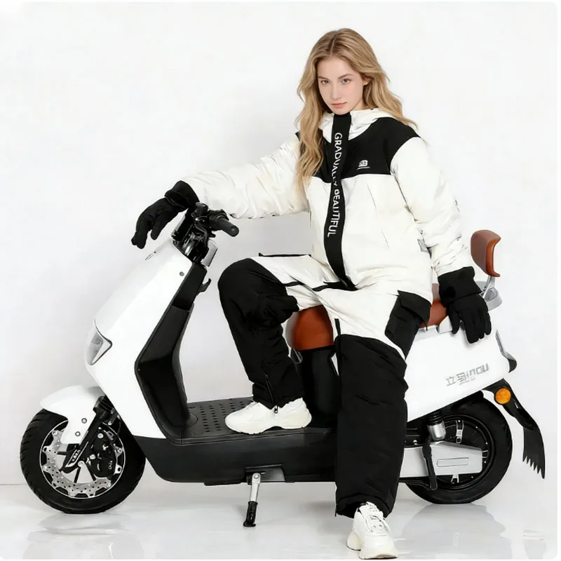 Winter Split Leg Motorcycle Coldproof Suit - Waterproof Plush Thickened One-Piece for Cycling Skiing (Unisex Outdoor Gear)