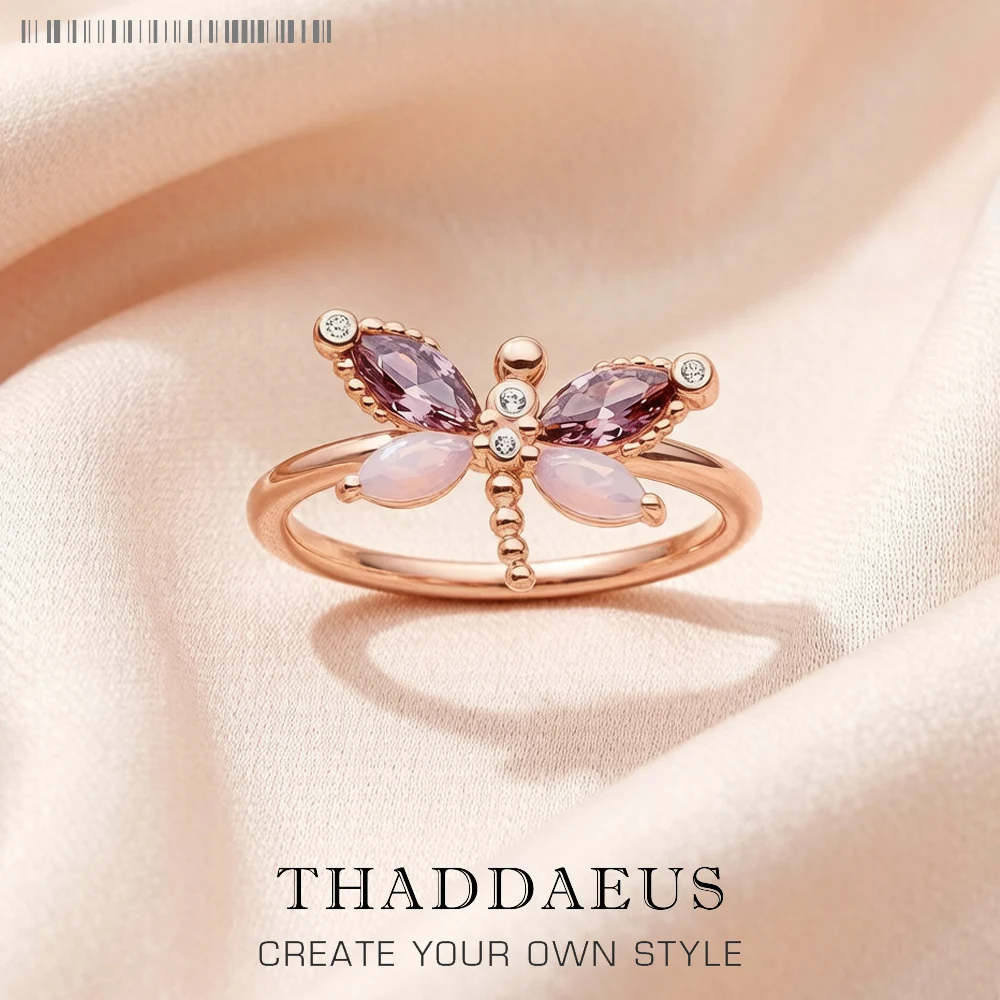 

Ring Dragonfly Rose Gold,Europe Style Fine Jewerly For Women New Trendy Gift In 925 Sterling Silver
