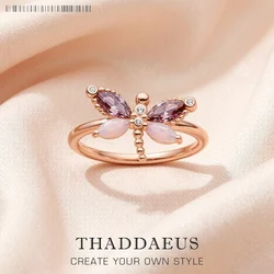 Ring Dragonfly Rose Gold,Europe Style Fine Jewerly For Women New Trendy Gift In 925 Sterling Silver