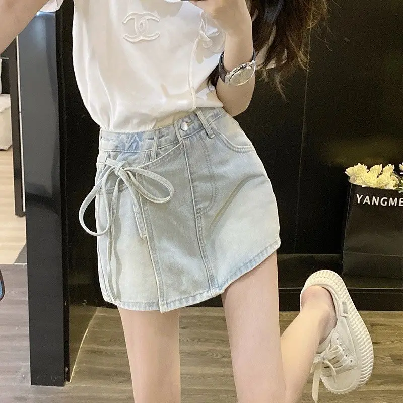 

Women Summer Simplicity Fashion Lacing Solid Color High Waist Irregular A-line Skirt Ladies Casual All-match Appear Thin Skirt