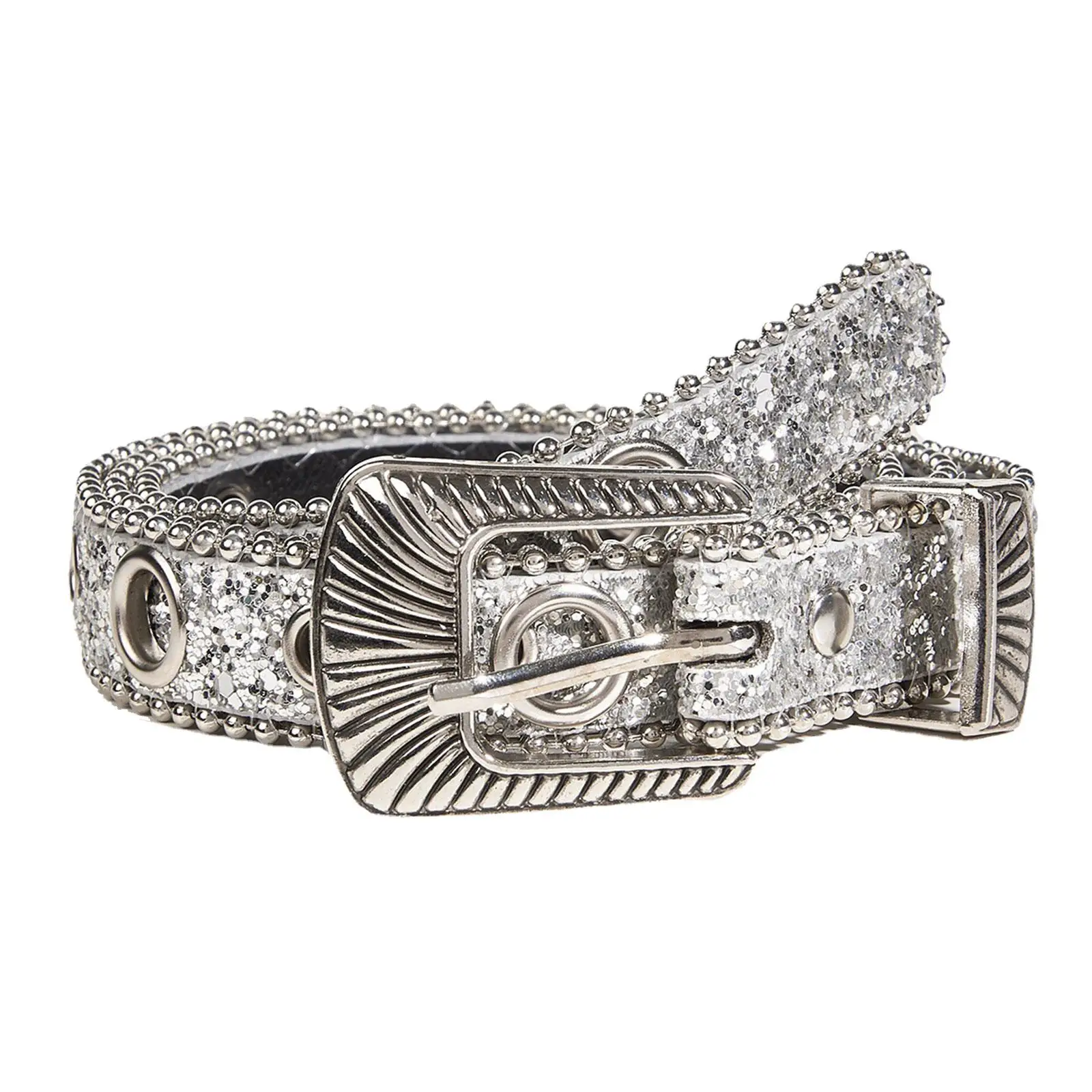 Ladies Glitter Waist Belt PU Leather Adjustable Decorative Strap for Wedding Party Cosplay Rock Costume