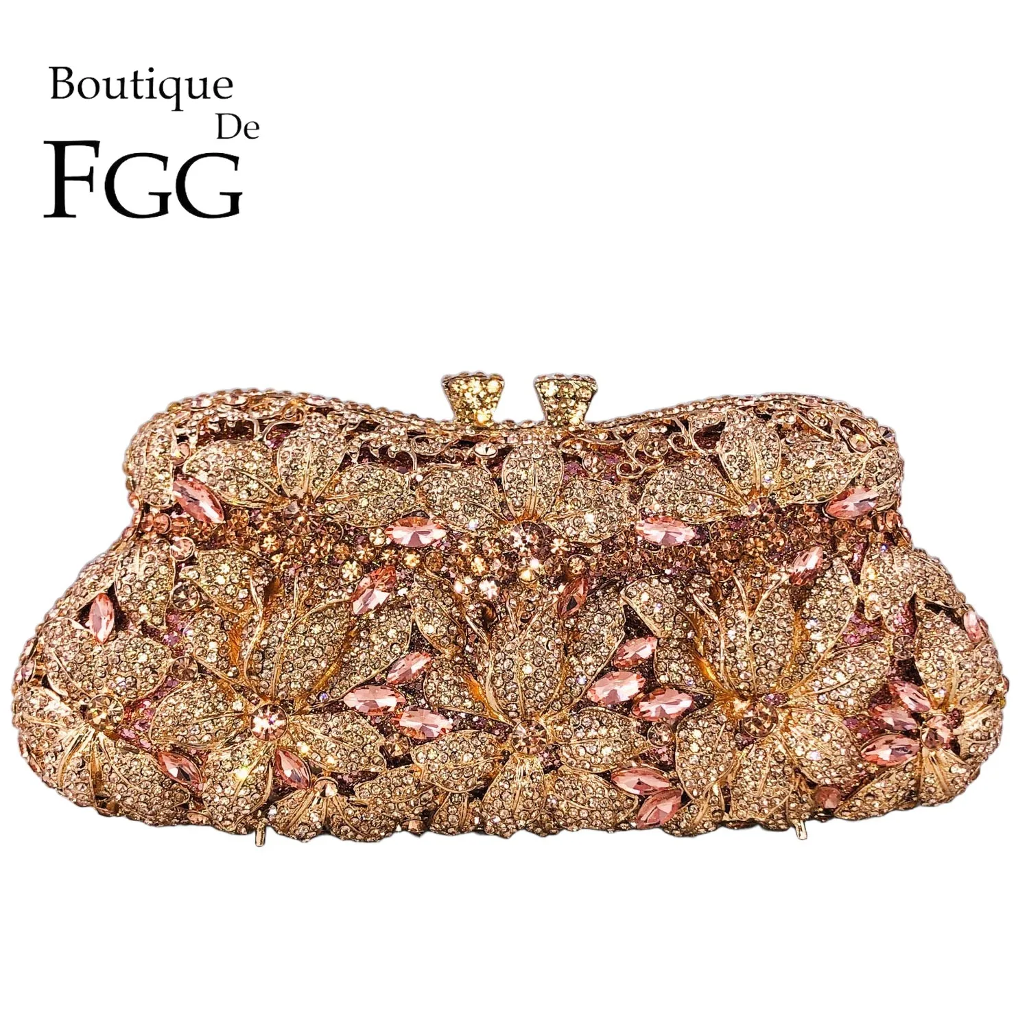 

Boutique De FGG Chic Women Flower Clutch Purses and Handbags Formal Dinner Crystal Evening Bags Wedding Bridal Floral Clutch Bag