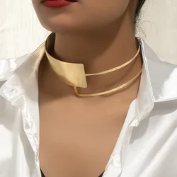 New Fashion Large Opening Width Torques for Women Simple Gold Color Metal Geometric Choker Necklace Jewelry Female Cuff Gifts