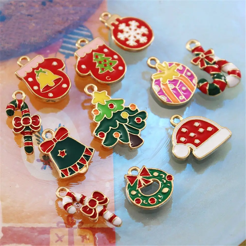 10PCS Xmas Gifts Accessories Making Alloy Charm Christmas Enamel Pendants Drop Ornaments for DIY Bracelet Necklace