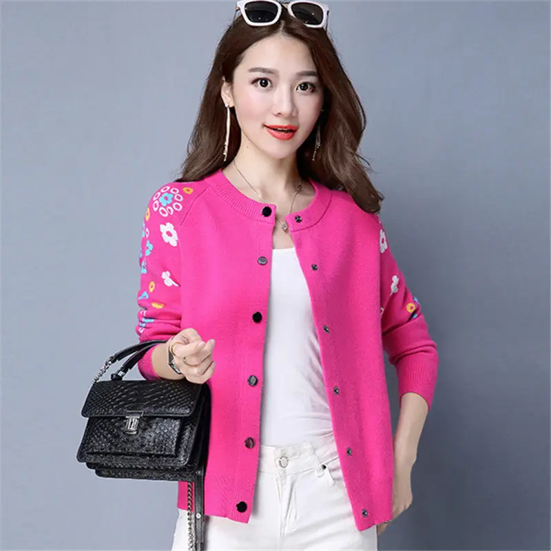 Fashion Button Spliced All-match Embroidery Cardigan Sweater Women\'s Clothing 2022 Autumn New Loose Casual Tops Office Lady Coat