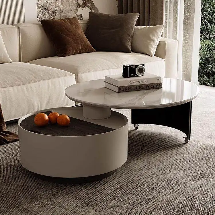 Set Modern Designer Round Sintered Stone Rotating and Movable Coffee Table Creative Living Room Furniture Coffee Table for Home