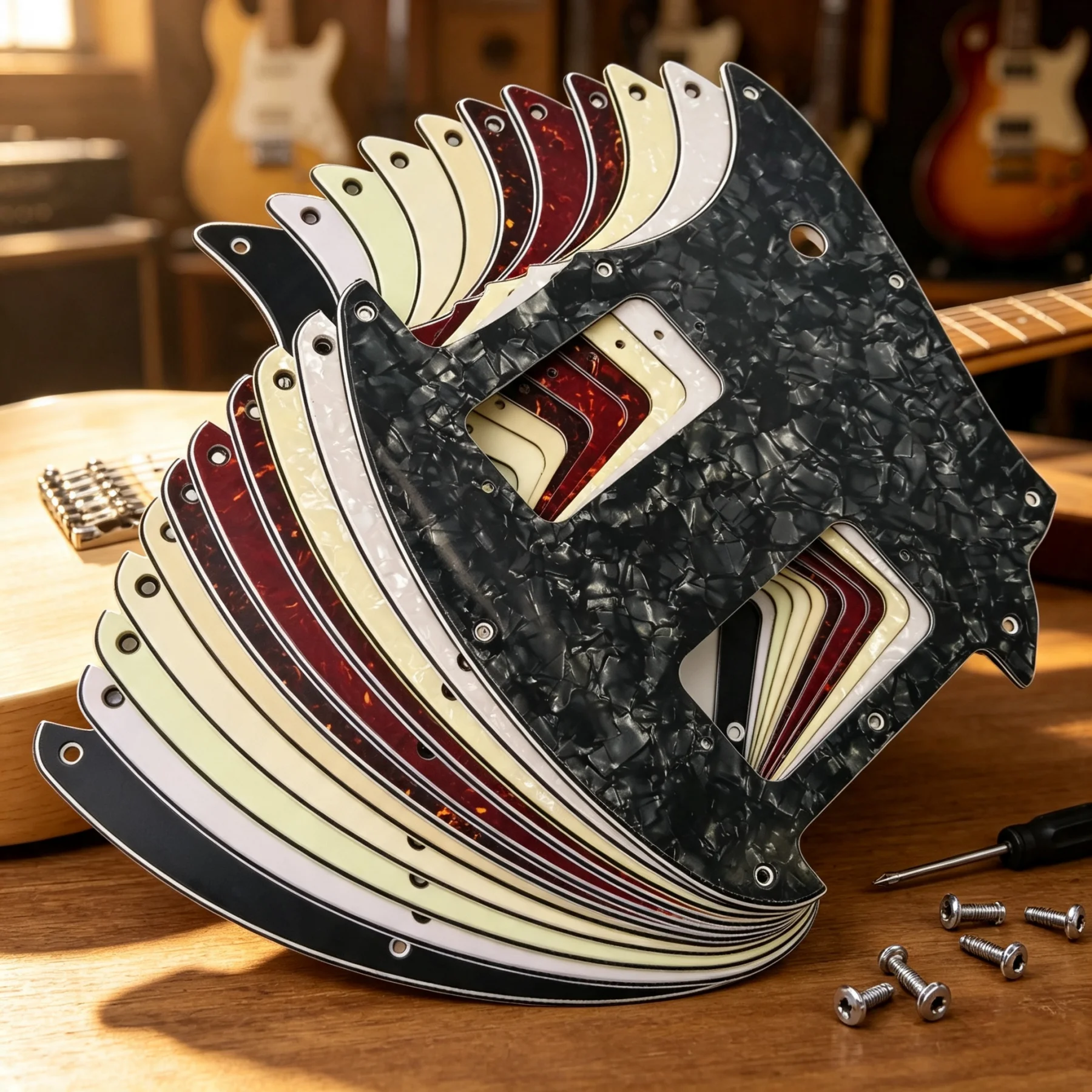 RUKOVA SQ Mustang Bullet Electric Guitar Pickguard, 9-Hole Rounded HH Dual Pickup Configuration, Multiple Color Options
