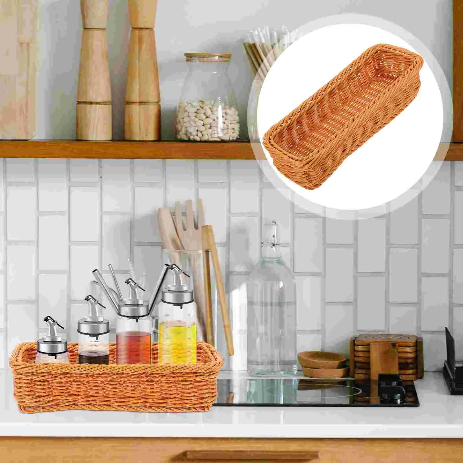 

Brown 30x11 5x7cm Seasoning Jar Storage Box Plastic Snack Basket Home Decor Kitchen ganizer Fruits Vegetables Container
