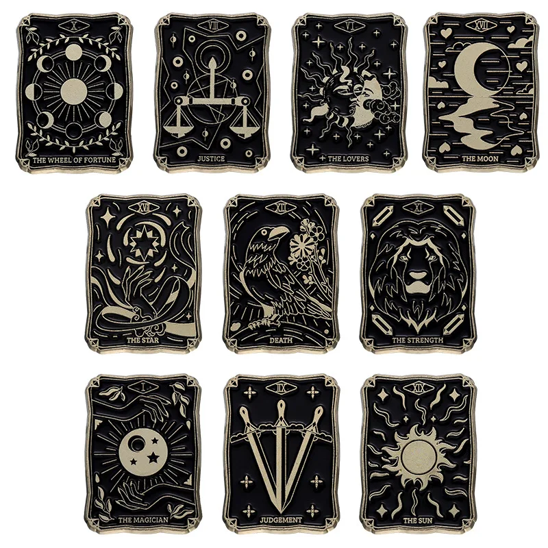 New Creative Geometry Tarot Brand Brooch Bow and Arrow Inverted Pendant Black Hot Selling Poker Enamel Pins Gifts For Friends