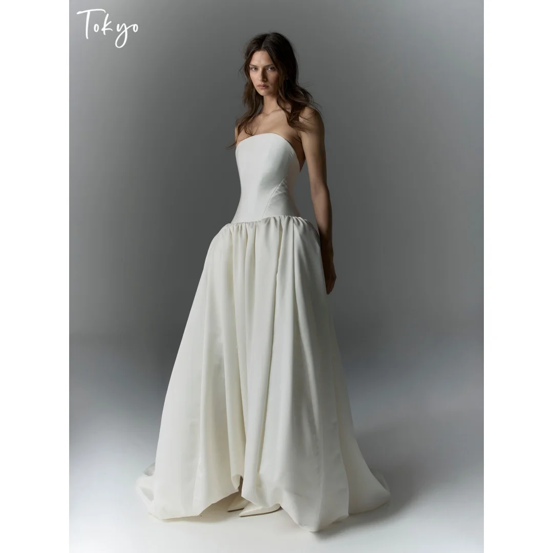 Tokyo Customized Strapless Ball Gown Wedding Dress Clean minimalist design vestidos de noche Pleats Corset Evening Dresses 2026