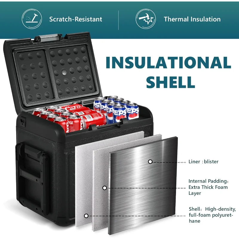 EUHOMY Frigorifero da 12 Volt, frigorifero per auto a doppia zona 49QT, dispositivo di raffreddamento elettrico 12/24 V CC e 120-240 V CA, frigorifero per auto -4 ℉ ~68 ℉