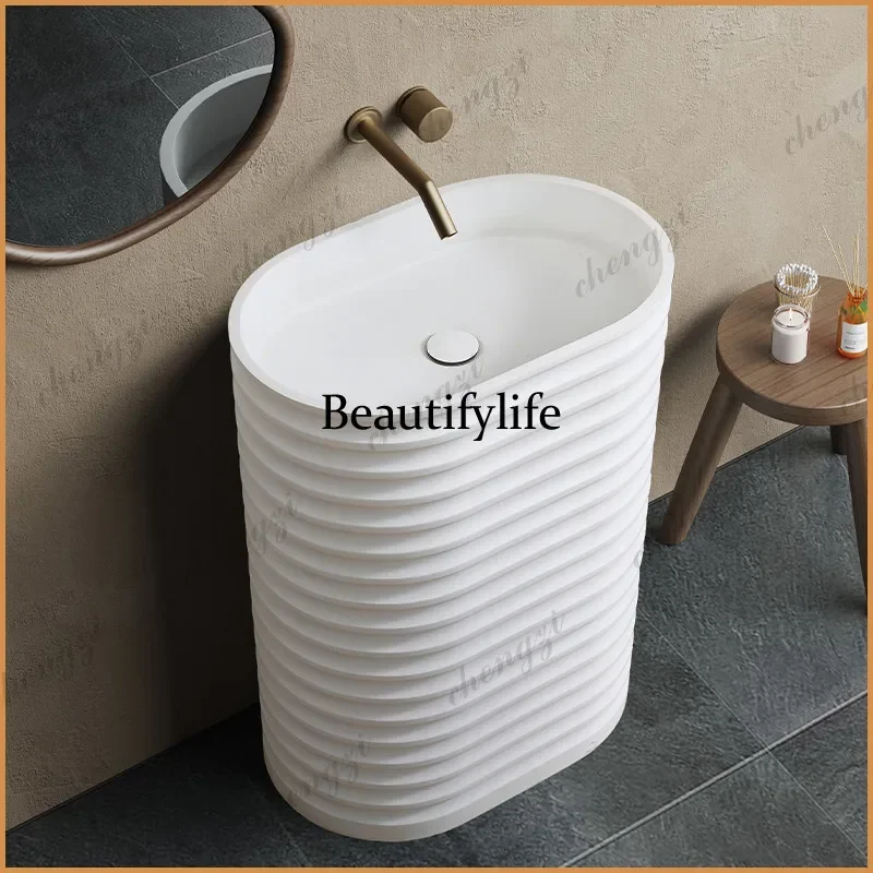 TTT  Japanese-style wabi-sabi artificial stone column basin oval integrated floor-to-ceiling sink art creative face wash table