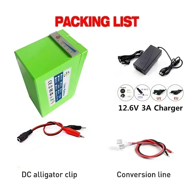 New 18650 3S6P 12V 100Ah Lithium Battery Pack,Built-in 30A BMS,For Solar Energy Electric Vehicle Li-ion Battery+12.6V Charger