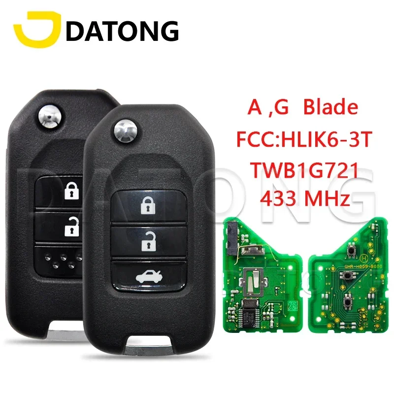 

World Car Remote Control Key Datong For Honda Accord Civic City CRV Jazz XR-V Vezel HR-V FRV ID47 Chip 433Mhz TWB1G721 HLIK6-3T