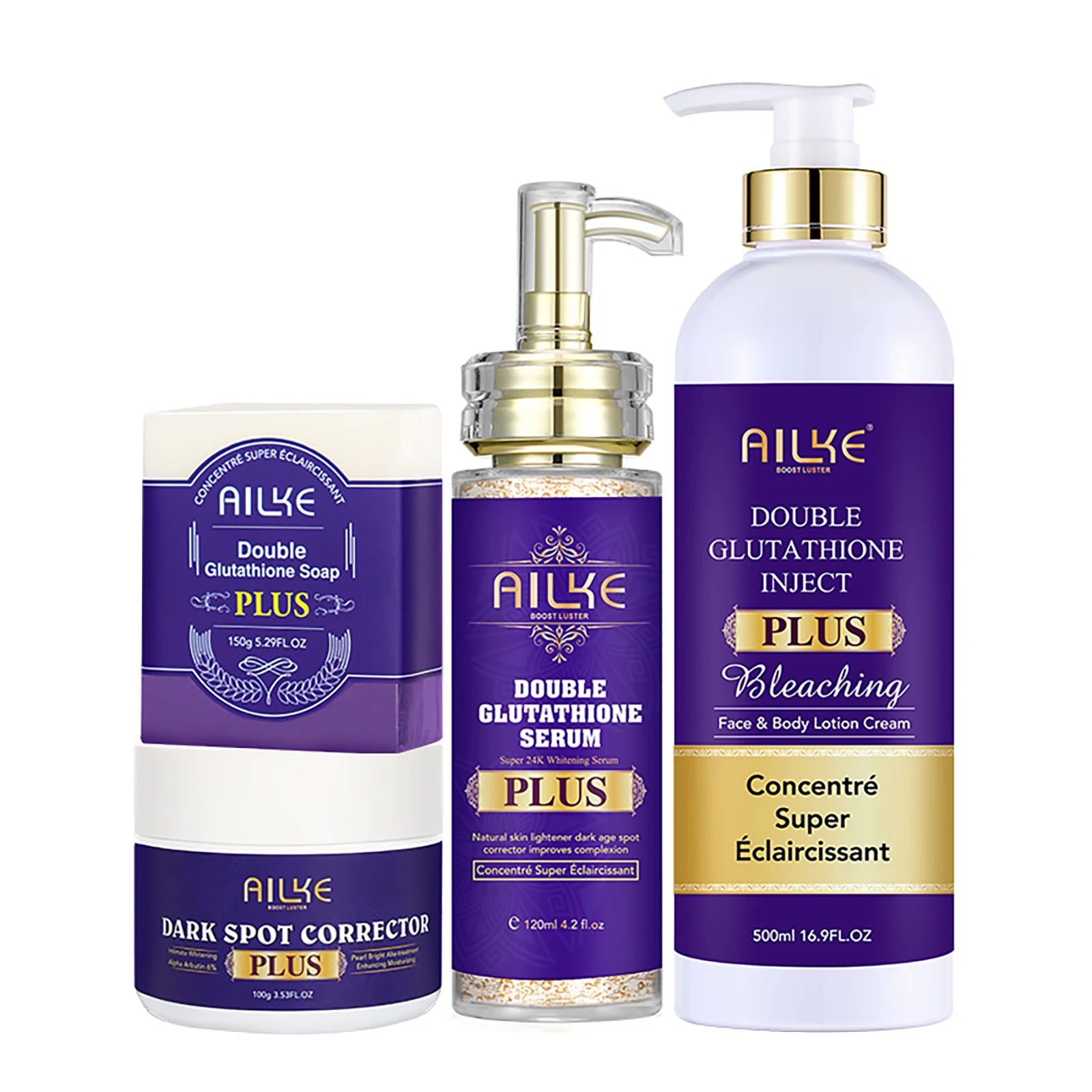 AILKE Double Glutathione PLUS Skin Care, Lighten, Cleaning, Dark Spot Corrector, Moisturizer, Even Skin Toen, Fast Result