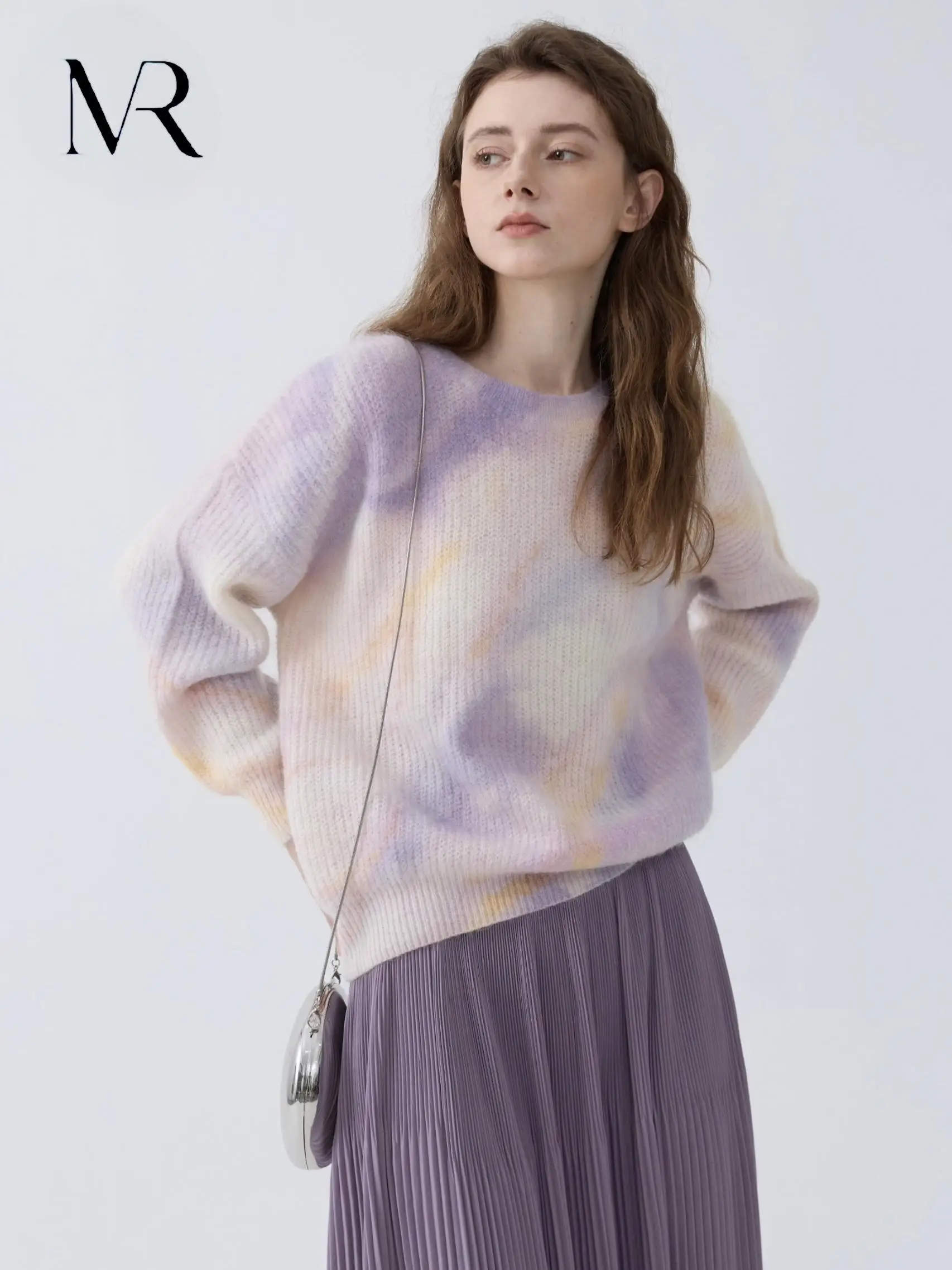 

Miusi Loose Fit Wool Blend Pullover Sweater Women's Outerwear Purple adient round Ne Knitwear Autumn Winter Faion