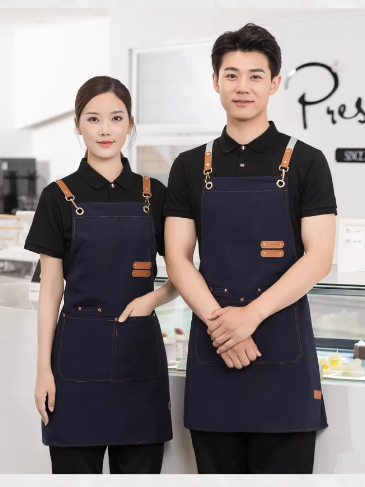 

waitress Work wear hotels Cafe Waterproof Canvas Chef tablier cuisine homme for Kitchen Women Long Bartender Beauty black Apron