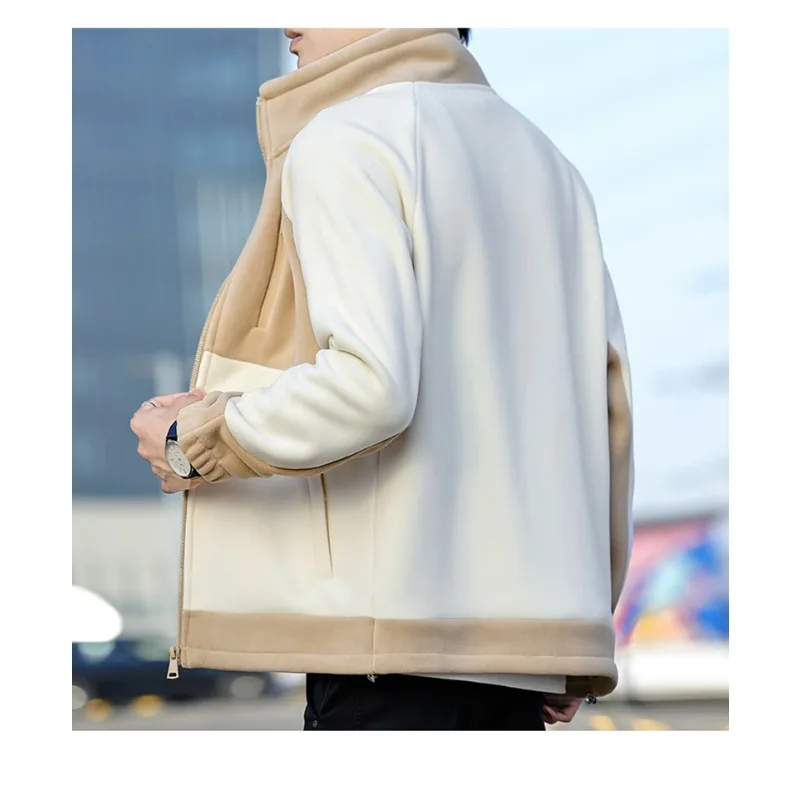 

Мужская осенне-зимняя ветрозащитная теплая толстая куртка для фитнеса на открытом воздухе, модная и удобная двусторонняя шерстяная куртка