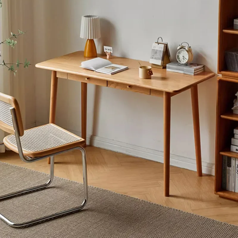 طاولة دراسة منزلية من الخشب الصلب بالكامل من خشب الكرز، مكتب كمبيوتر ياباني بسيط، مكتب كتابة شقة صغيرة