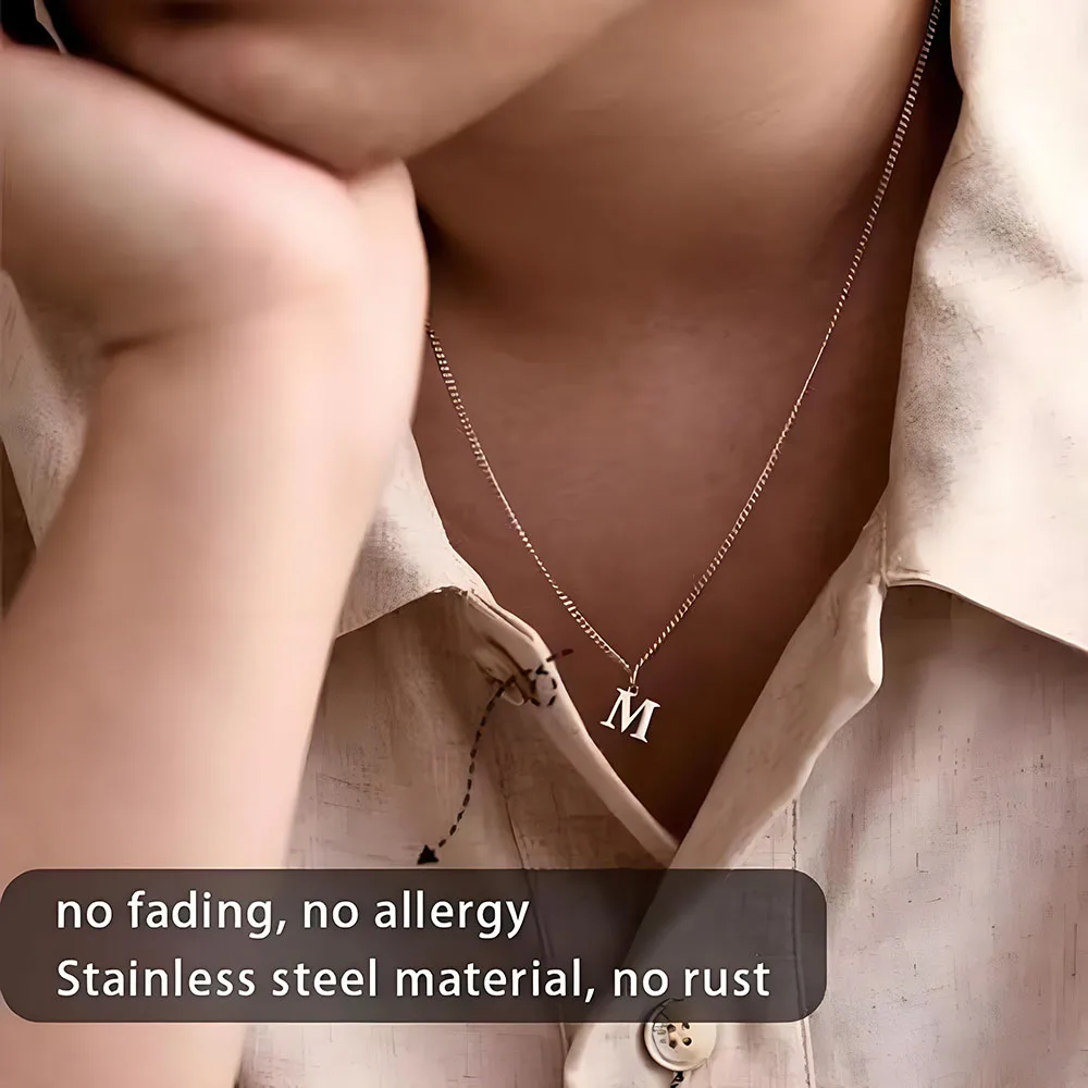 Simple Capital Initial Letter Pendant Snake Chain Necklace 18K Gold Plated Anti-allergy Stainless Steel Waterproof Tiny Alphabet
