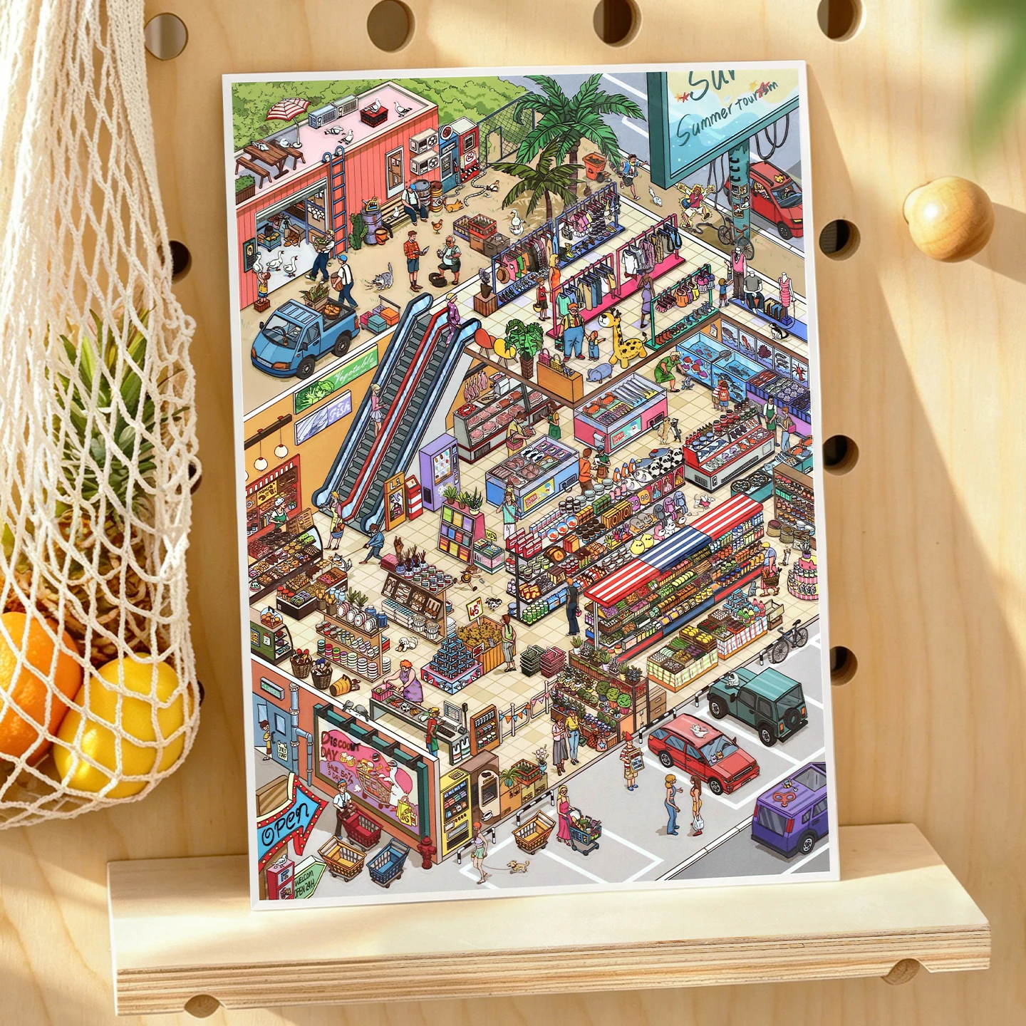 JIANQI Kawaii Seaside Supermarket Library 3D Ideal Cabin Landscape Sticker DIY Pocket Cabin Scene festival gift