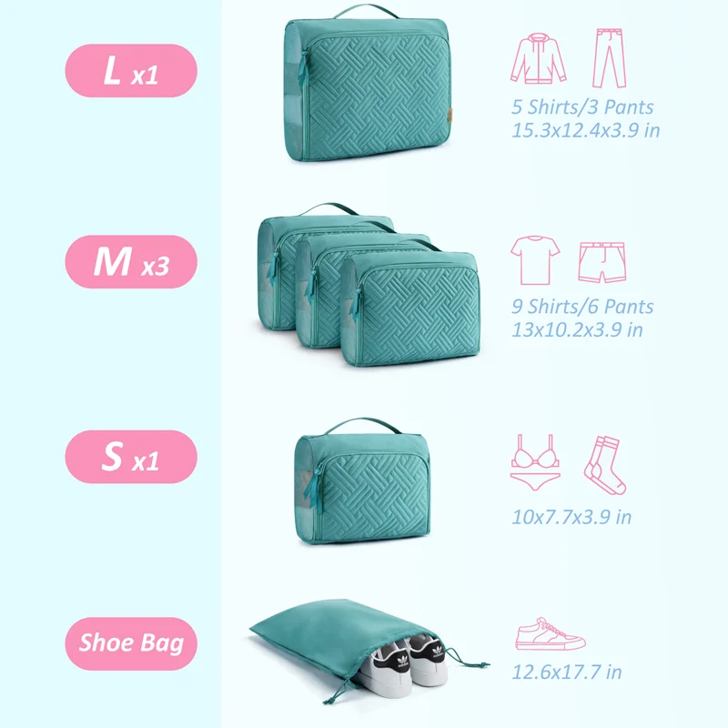 BAGSMART 6PCS/Set Organizer Bags for Travel Compressible Packing Cubes Luggage Suitcase Organizer Waterproof Clothes Storage Bag