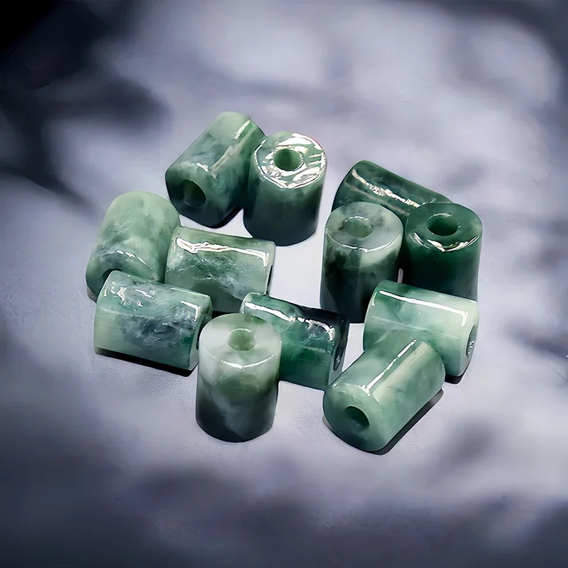 

3pcs DIY Green Natural Myanmar Jadeite Beads Gemstone Amulet Luxury Fashion Gift Jade Accessories Real Jewelry Stone Men