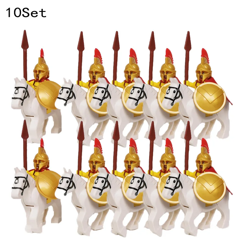 

10Sets New Kingdoms Castle Crown Knights Roman Solider Army Figure Building Block Sets with Sword and MOC Horse Children Toys