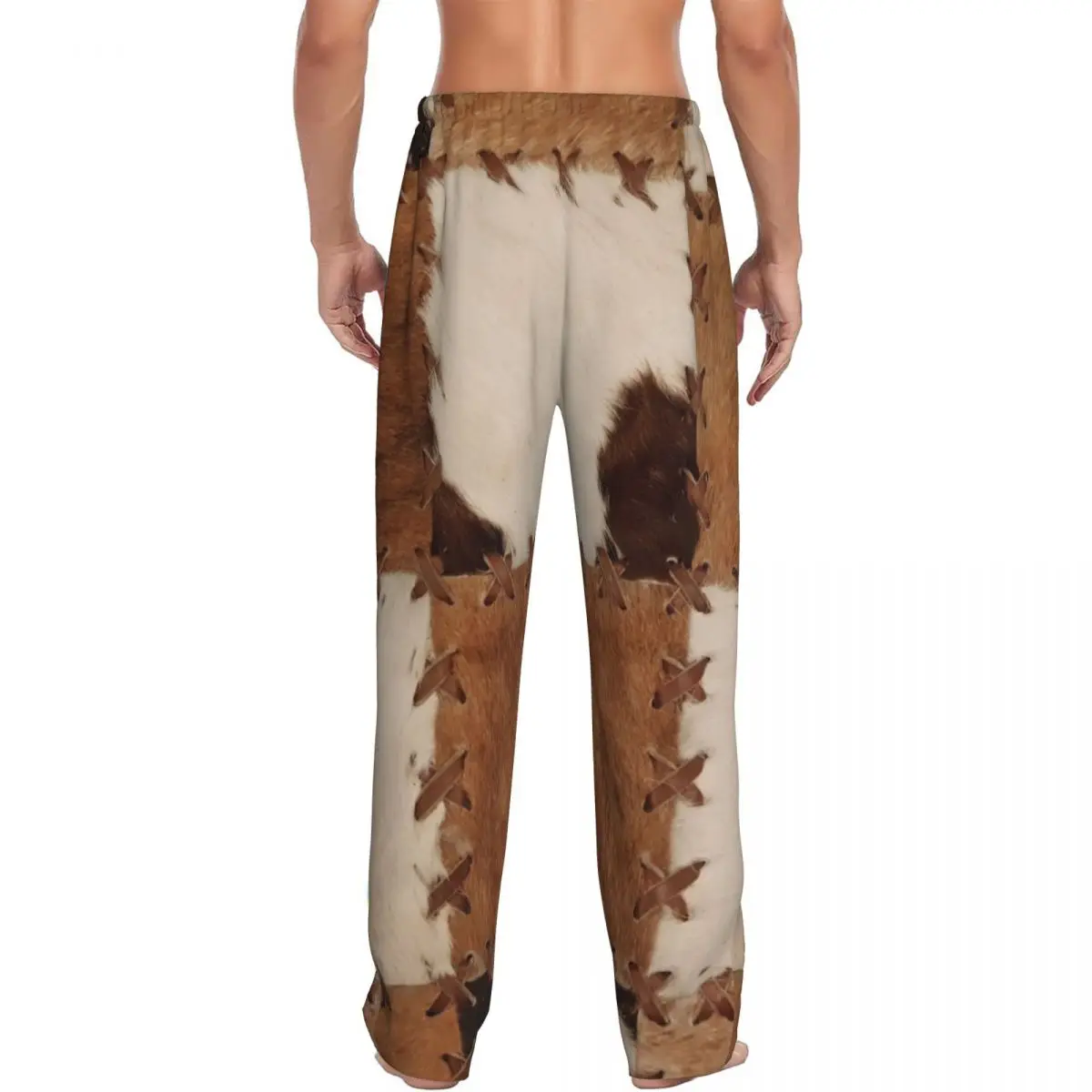 Custom Patchwork Cowhide Rustic Western Decor Pajama Pants Men Sleepwear Sleep Lounge Bottoms with Pockets