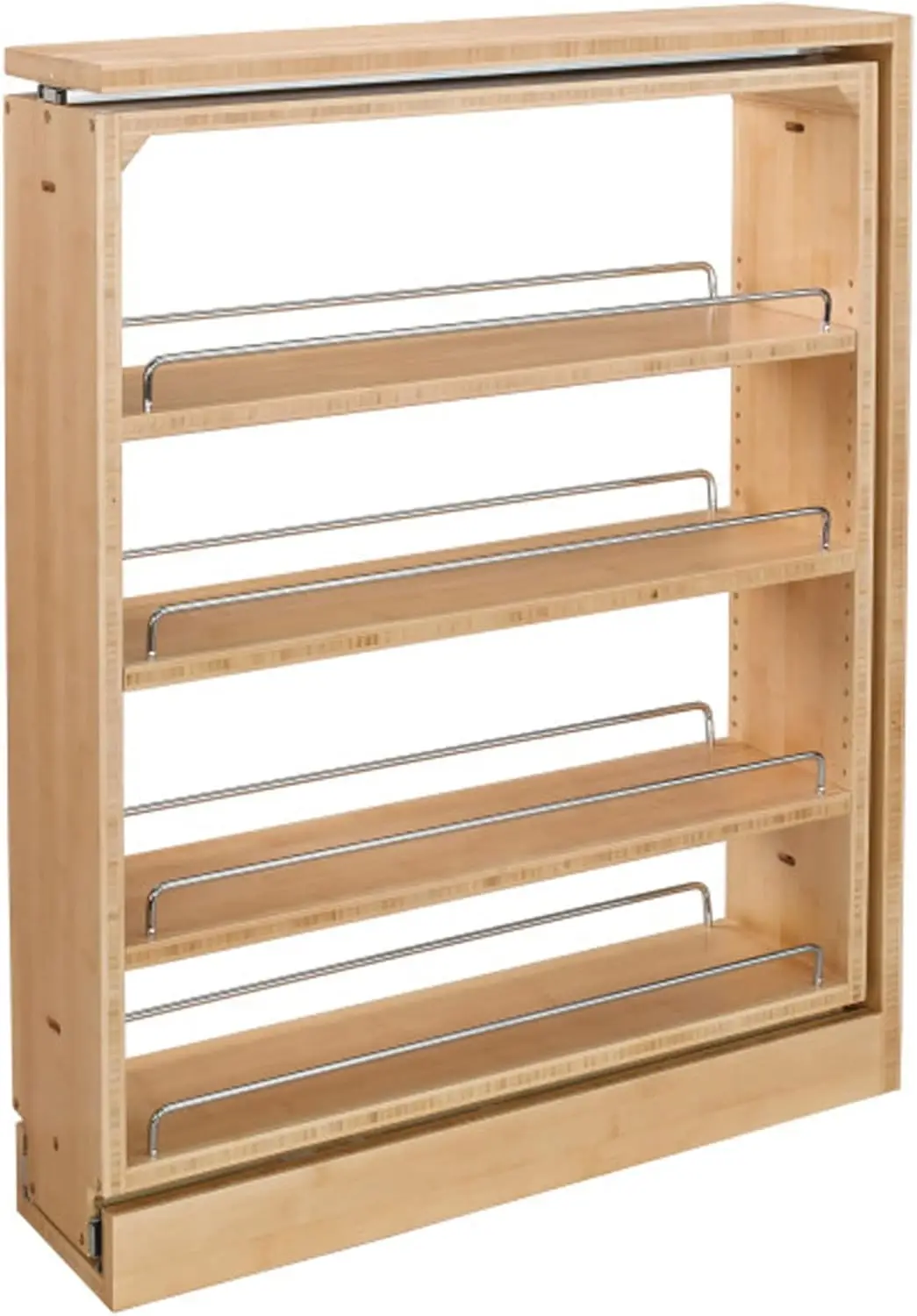 Pullout Shelf Organizer for Base Kitchen or Bathroom Cabinets, Wood Filler Pantry Storage or Spice Rack, Maple, 6