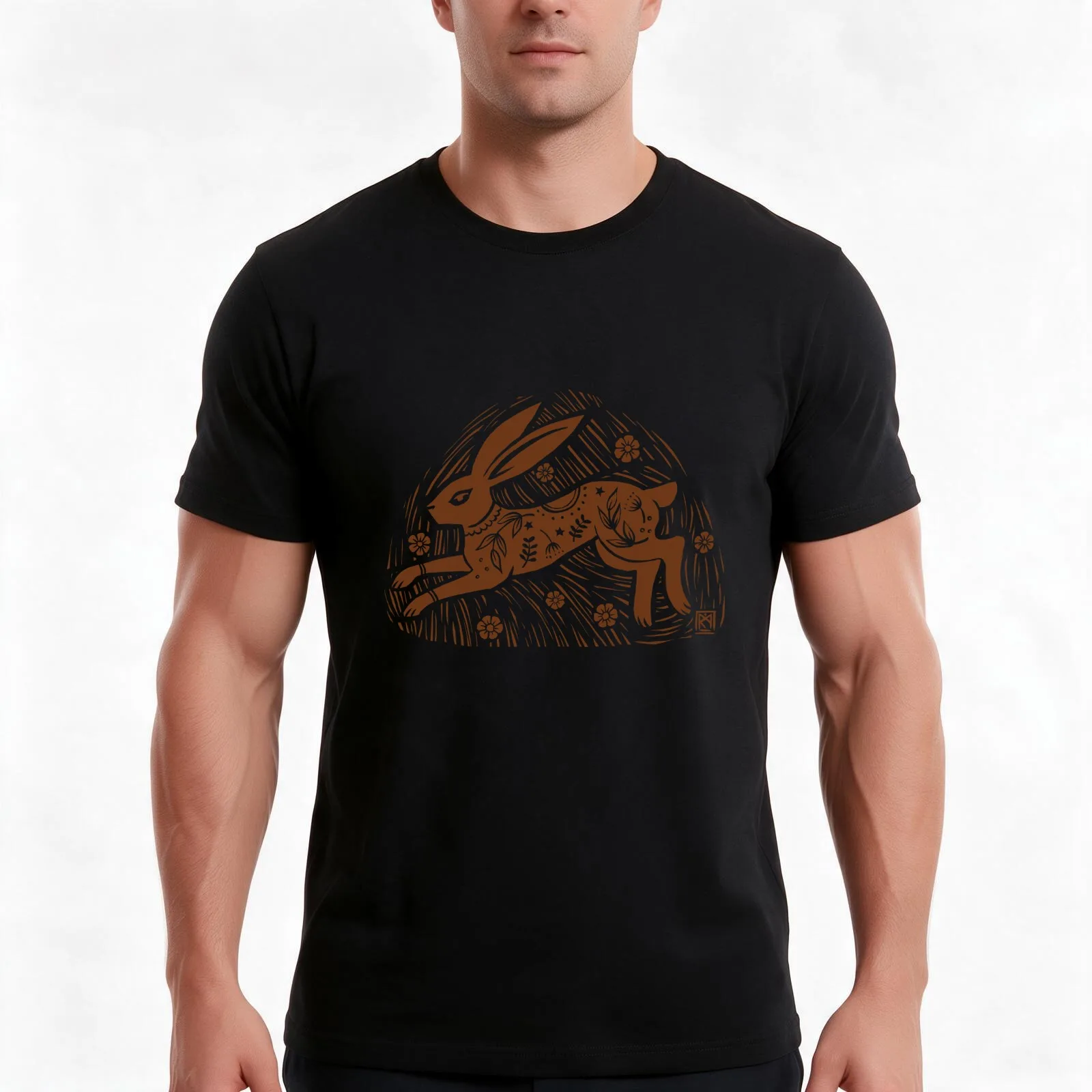 Brown Hare Among the Flowers T-Shirt Summer Casual Cotton Tee Oversized Streetwear Tops Vintage Graphic Print 100% Cotton