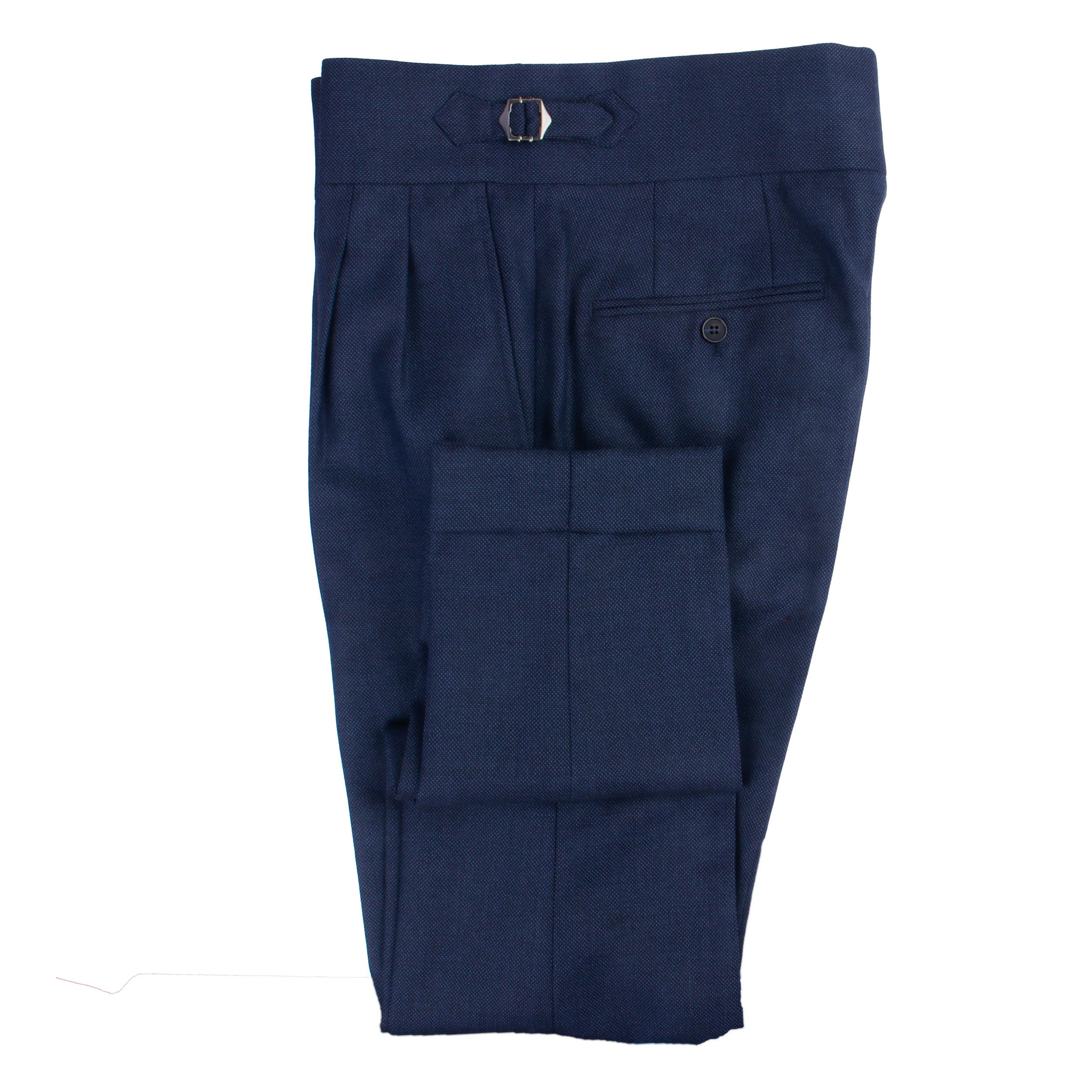 Luxury Fashion Italian Style Custom Made Suits Pants Tailored Trousers Navy Nailhead High Waist Neapolitan Trousers Extended Tab