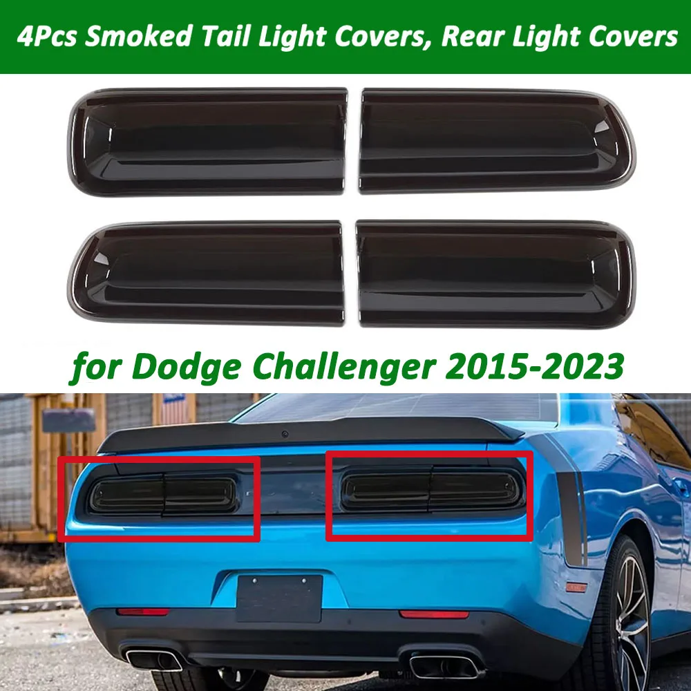 

In Stock 4pcs For Dodge Challenger 2015-2023 Smoked Black Rear Tail light Lamp Decoration Cover Trim Bezels Exterior Accessories